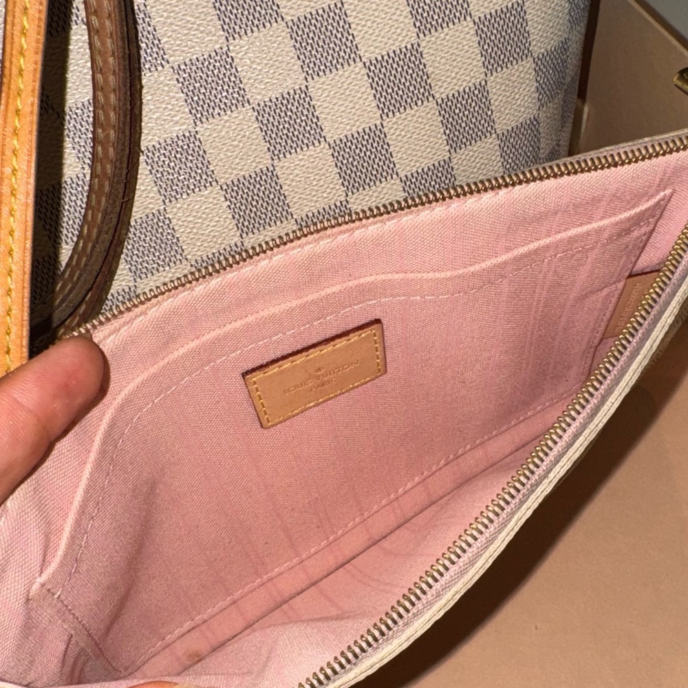 Louis Vuitton Neverfull MM Damier Azur Rose Ballerine Lining+Pouch Box/Dust Bag - Picture 9 of 11